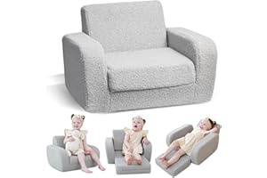 KidBloom 3-in-1 Toddler Couch, Toddler Chairs Comfy 1-3 Years Old, Kids Couch Bed Fold Out, Gifts for 1 2 Year Old Girls Boys