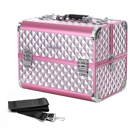 SONGMICS Kosmetikkoffer Schminkkoffer Schminkaufbewahrung Beauty Case Schminkkasten Multikoffer Etagenkoffer mit Diamant-Must