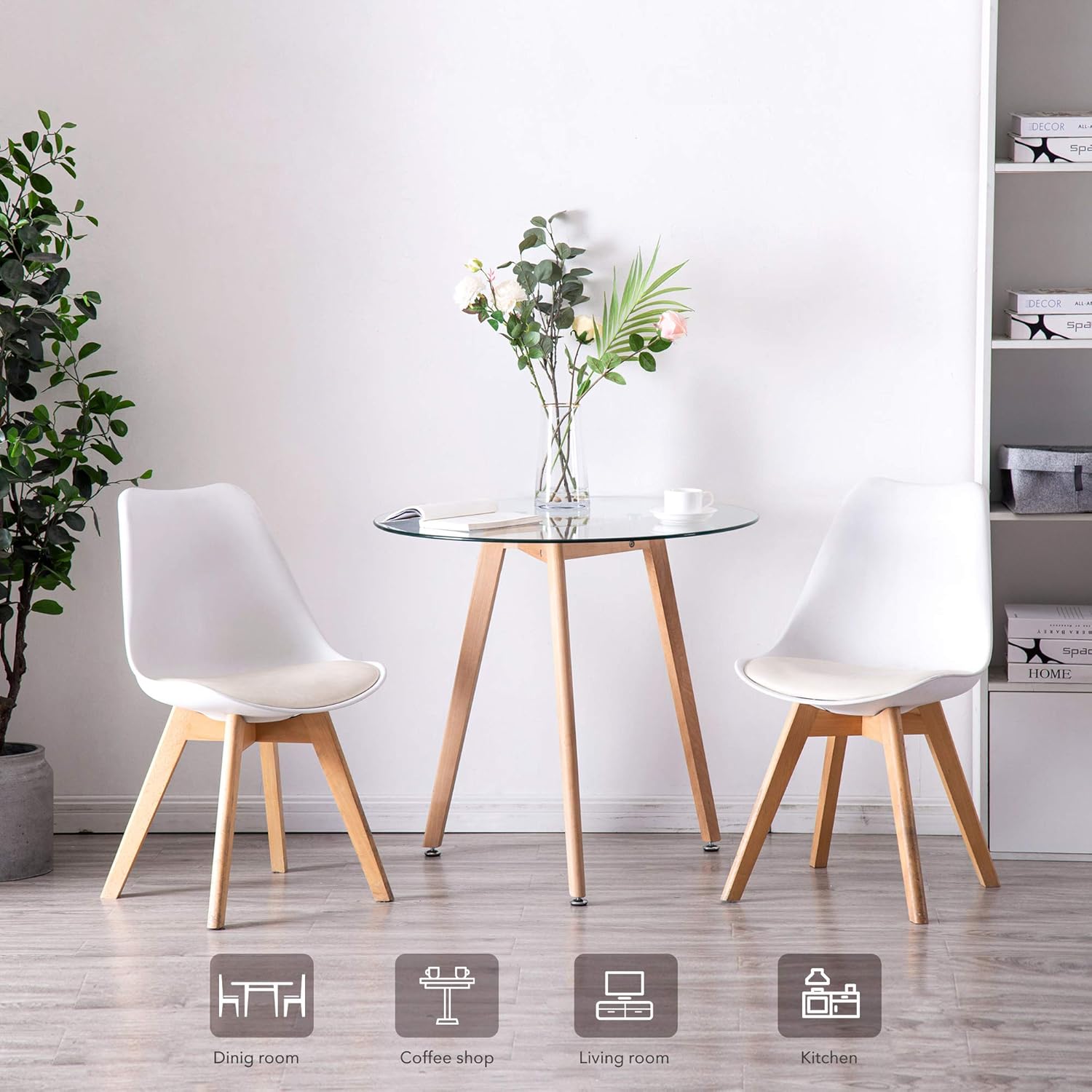 Ivinta Modern Small Dining Table Round Glass Coffee Table Farmhouse Kitchen Table for Small Spaces Accent Table Sofa Table Small Bistro Table Leisure Tea for Dining Room Living Room 31.5" L x 31.5" W - Tables