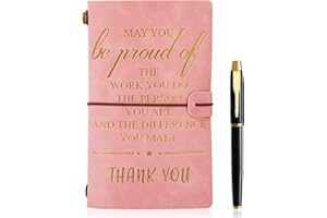 FENGCO May You be Proud of the work You Do Leather Journal & Pen Set Employee Appreciation Gift Thank You Gift office supply Inspirational Notebook for Coworker Team Colleague (A6,Pink)