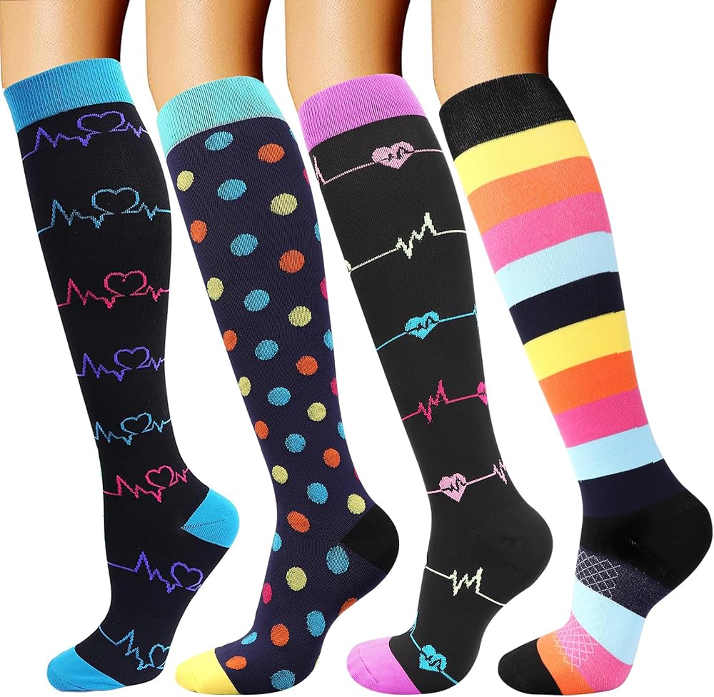 DRESHOW 4 Pairs Compression Socks for Women Men Calf support Athletic