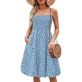 Berydress Womens Summer Smocked Sun Dress with Pockets 2025 Trendy Spaghetti Strap Boho Beach Casual Midi Bubble Dresses