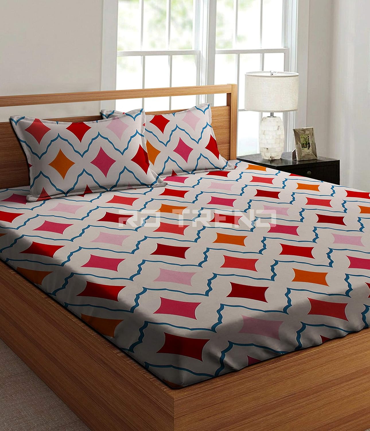 Buy RD TREND Glace Cotton Elastic Fitted Double Bedsheet with 2 Pillow