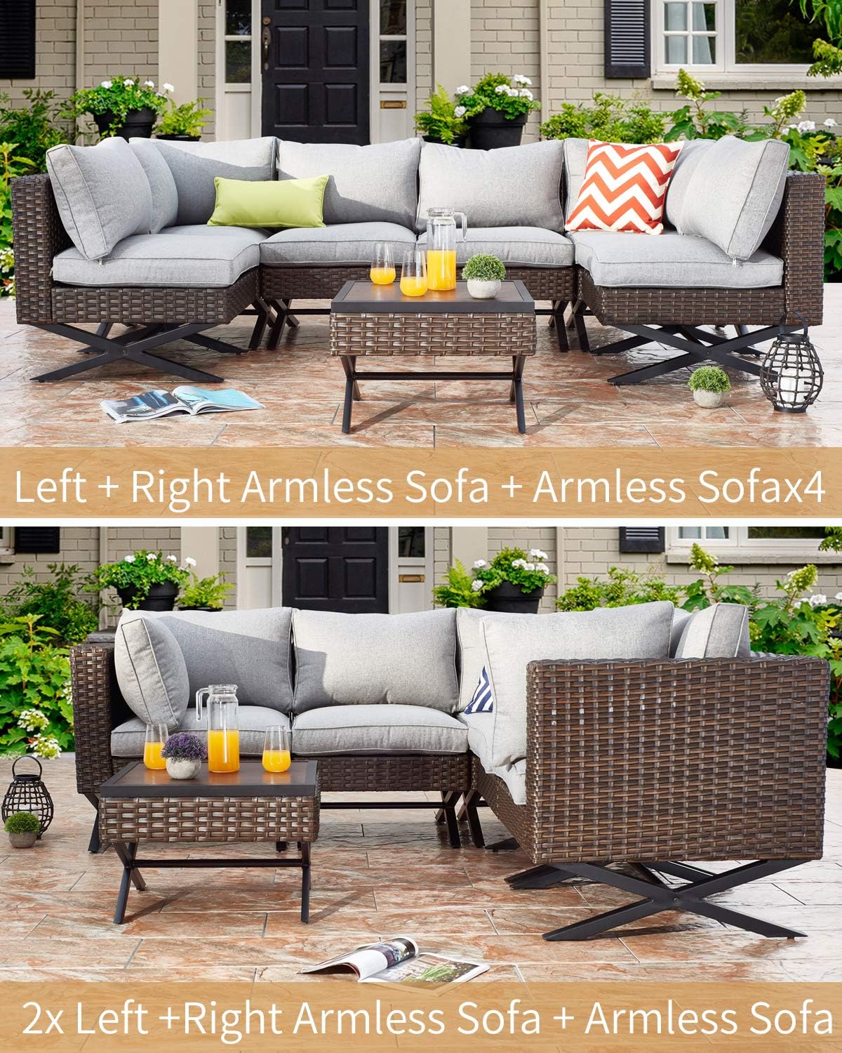 beachcroft patio set on Amazon Com Patiofestival Patio Armless Sofas Outdoor Seating X Leg Patio Conversation Set Furniture Set With 5 1 Inch Cushion Garden Outdoor