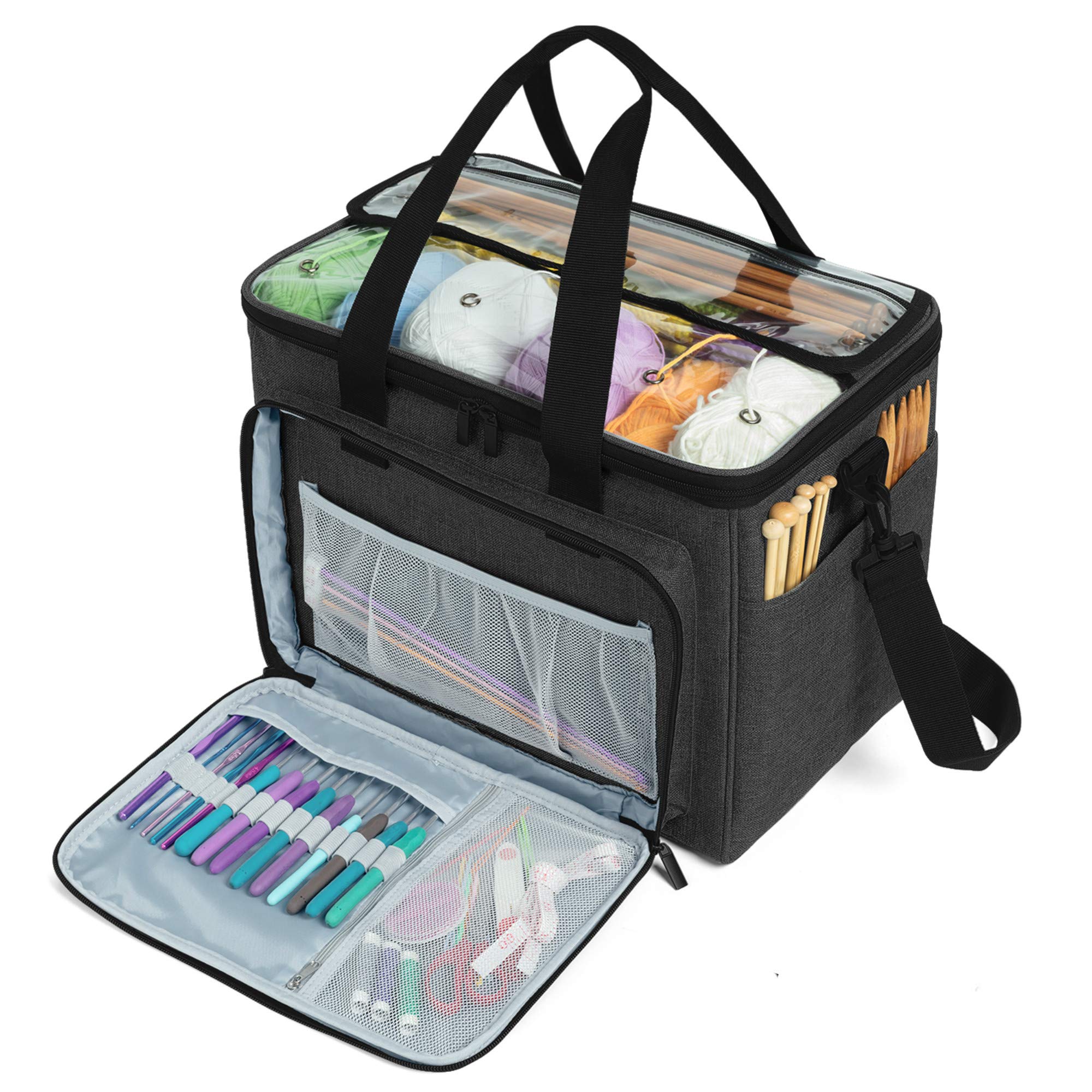 Teamoy Wool Storage Case Suitable for Carrying Knitting/Crochet Wool and Pockets for Accessories (Not Supplied), Nylon, Black