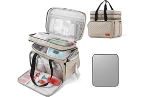 MECOZONE Breast Pump Bag Fits for Spectra S1 and S2, Double Deck Pumping Bag with Waterproof Mat for Pump Accessories, Pump Carrying Bag for Moms Work, Travel -Beige