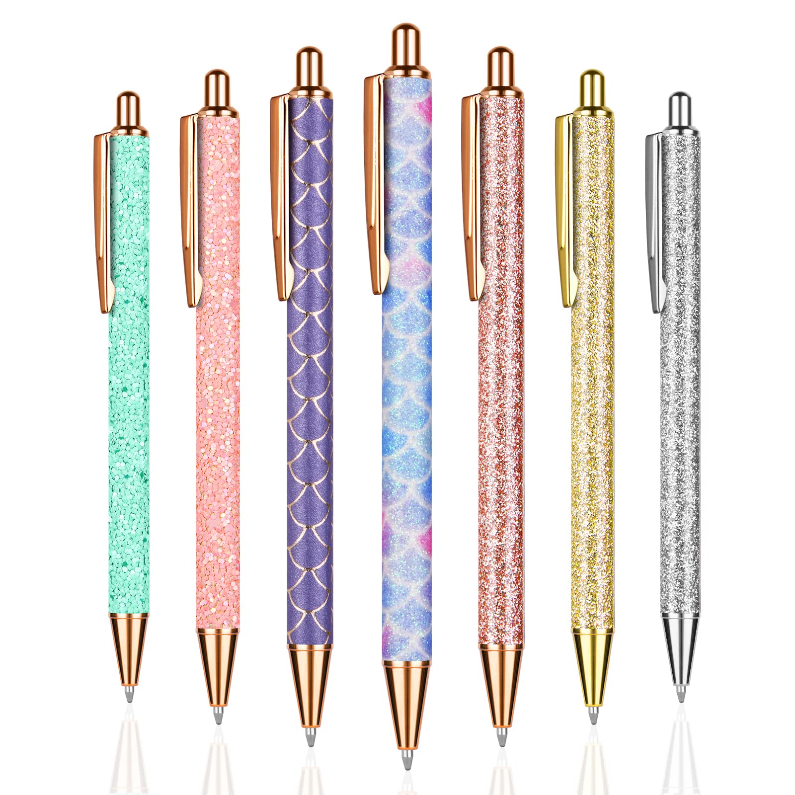 OSDUE Ballpoint Pens, 7PCS Retractable Metal Pen with Ballpoint Pens Shiny and Elegant for School Office Supplies, 1 mm