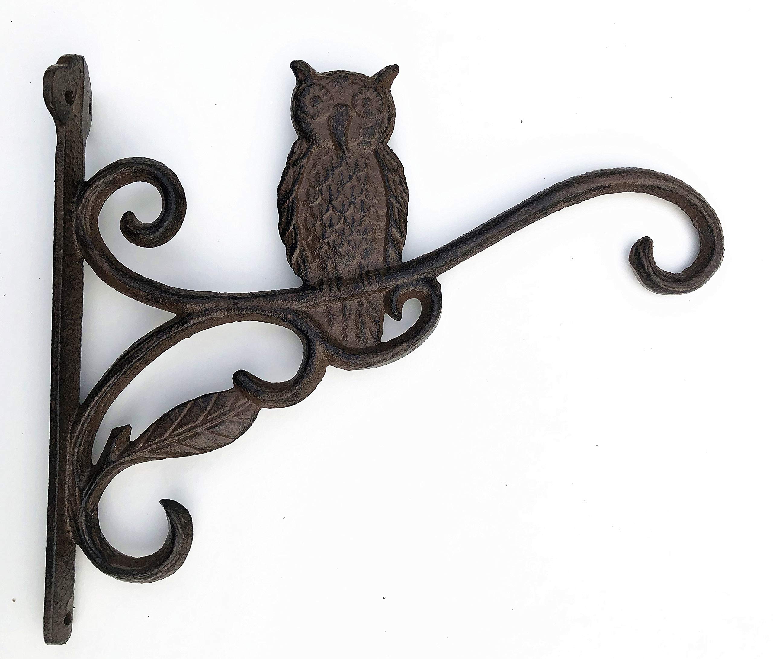 Spring life Cast Iron Ornate Owl Hanging Flower Basket Bracket Hook in 3 Colours (Brown)