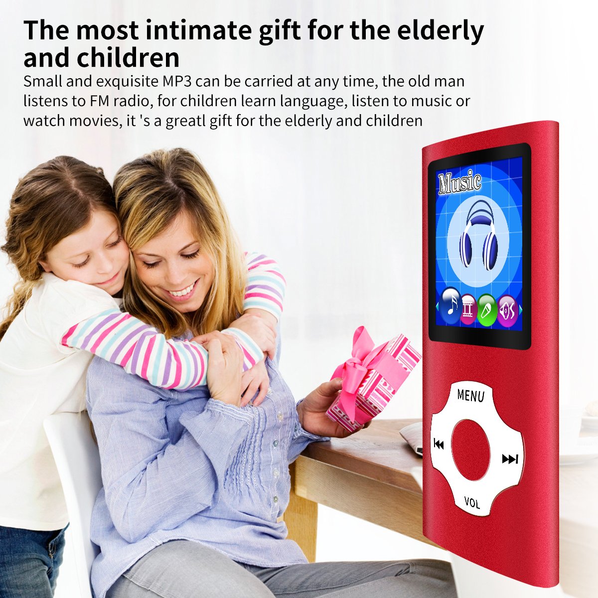 Mymahdi MP3/MP4 Portable Player,1.8 Inch LCD Screen and Micro SDHC Card Slot,Max Support 64GB Micro SD TF Card,Red