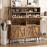 Halitaa Shoe Cabinet with 4 Flip Drawers,Farmhouse Shoe Storage Cabinet for Entryway,Narrow Freestanding Organizer Rack with