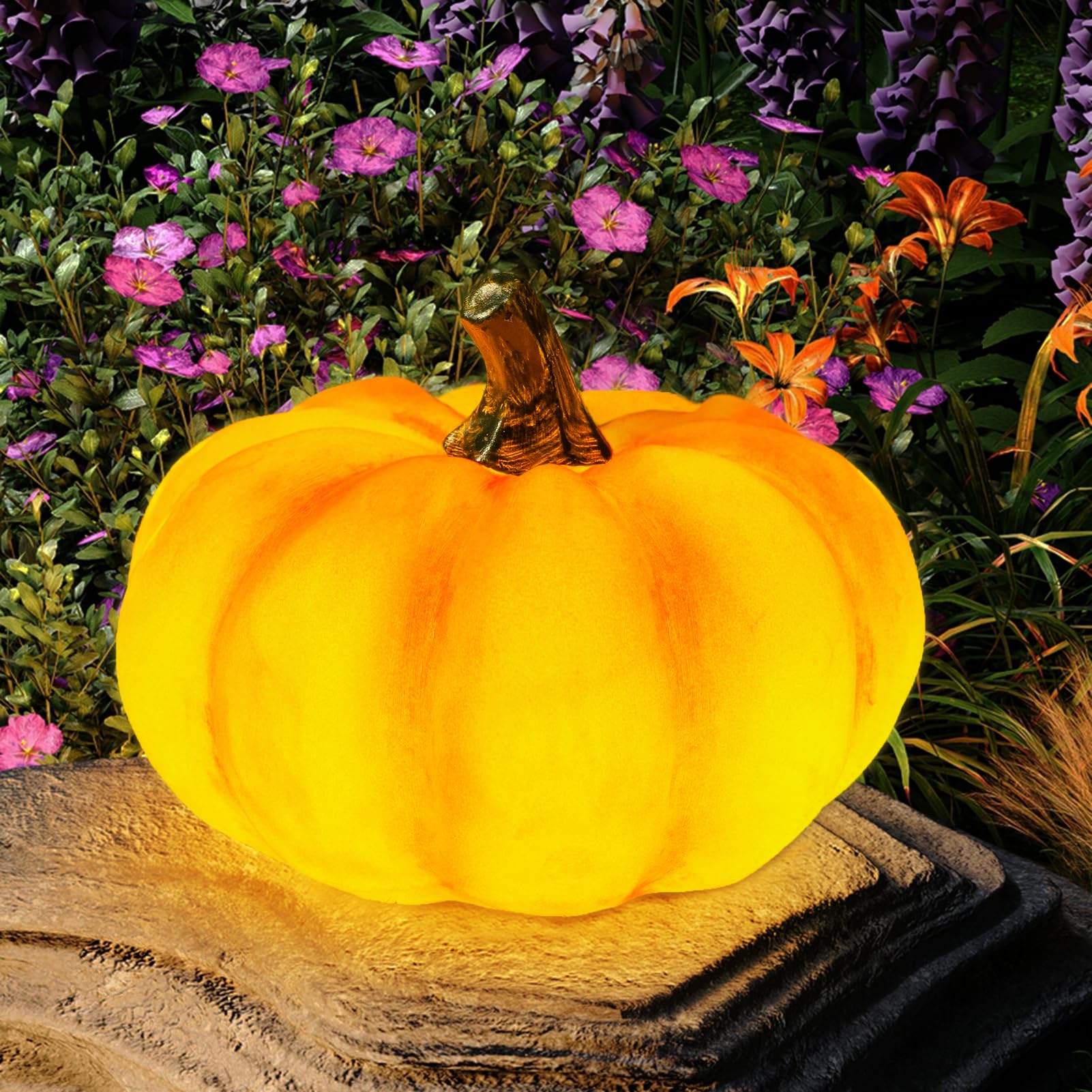 Photo 1 of WONDHOME Solar Pumpkin Lights Garden Statues Outdoor Pumpkin Fall Decor Thanksgiving Halloween Decorations for Porch Terrace Yard Lawn Patio,Small Pumpkin