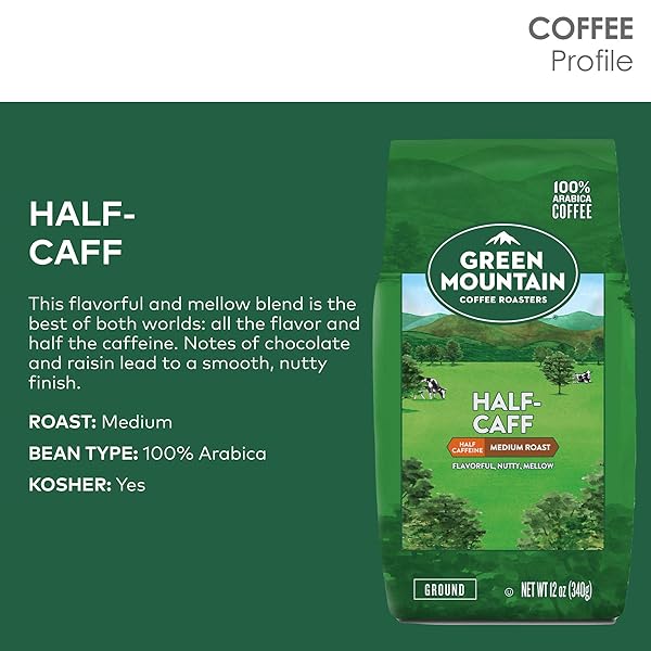 GREEN MOUNTAIN COFFEE ROASTERS HALF-CAFF, 12 OZ. GROUND