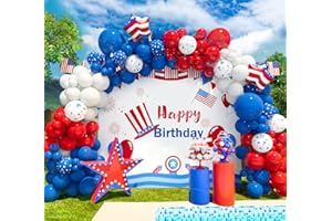 Bonropin 145pcs Red White and Blue Balloon Garland Kit for Nautical Party Baseball Theme Party Baby Shower Independence Day Veterans Memorial Day Party 4th of July Balloon Arch Decorations
