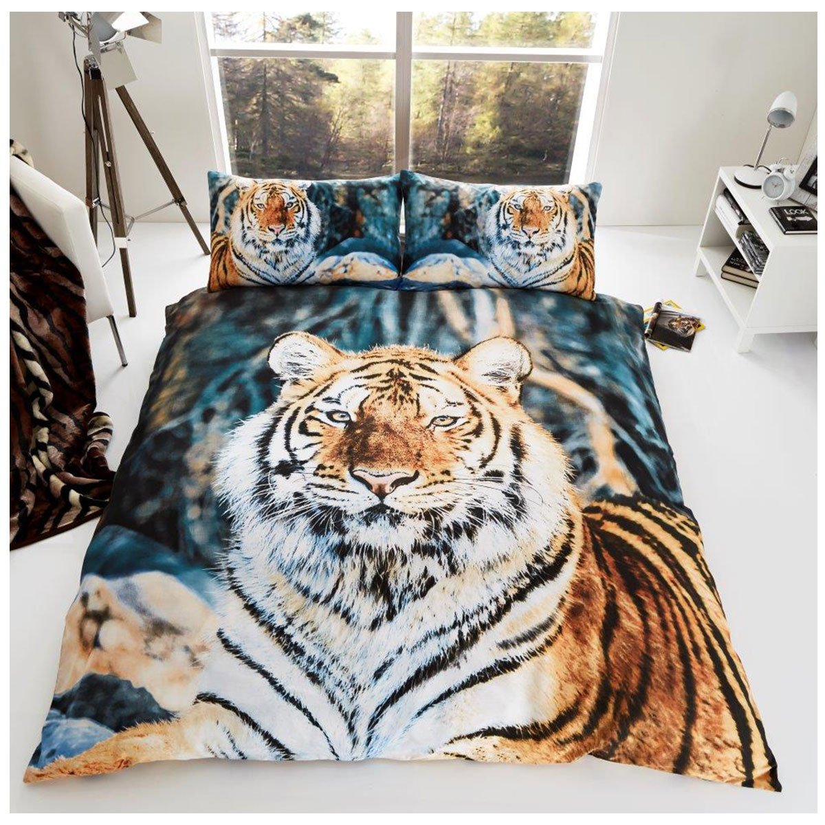 GC GAVENO CAVAILIA 3D Wildlife Duvet Cover Animal Printed Quilt Set Luxury Bedding, 100% Polyester, Brown Tiger, Double