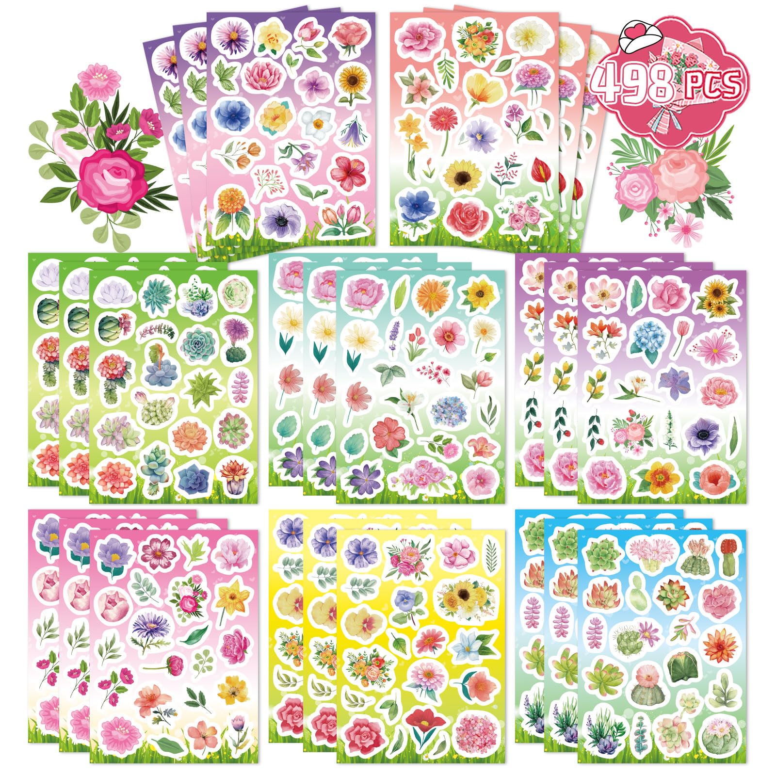 DUJAA Flower Stickers, 24 Sheets Multicolor Botanical Floral Stickers for Valentine's Day Gift, Scrapbooking Supplies, Spring Stickers, Mother's Day Gift Decoration, Adults Kids