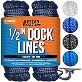 Dock Lines for Boats 1/2" x 25ft, 2 Pack Double Braided Nylon Boat Rope with 12" Loop, Marine Grade Mooring Line for Docking, Navy - Better Boat