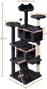 Yaheetech Cat Tree 158cm Cat Tower with Scratching Posts and 2 Houses view 3