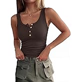 ANRABESS Tank Tops for Women Summer Basic Ribbed Henley Slim Fitted Sleeveless Cami Shirts Button Up Workout Casual Outfits