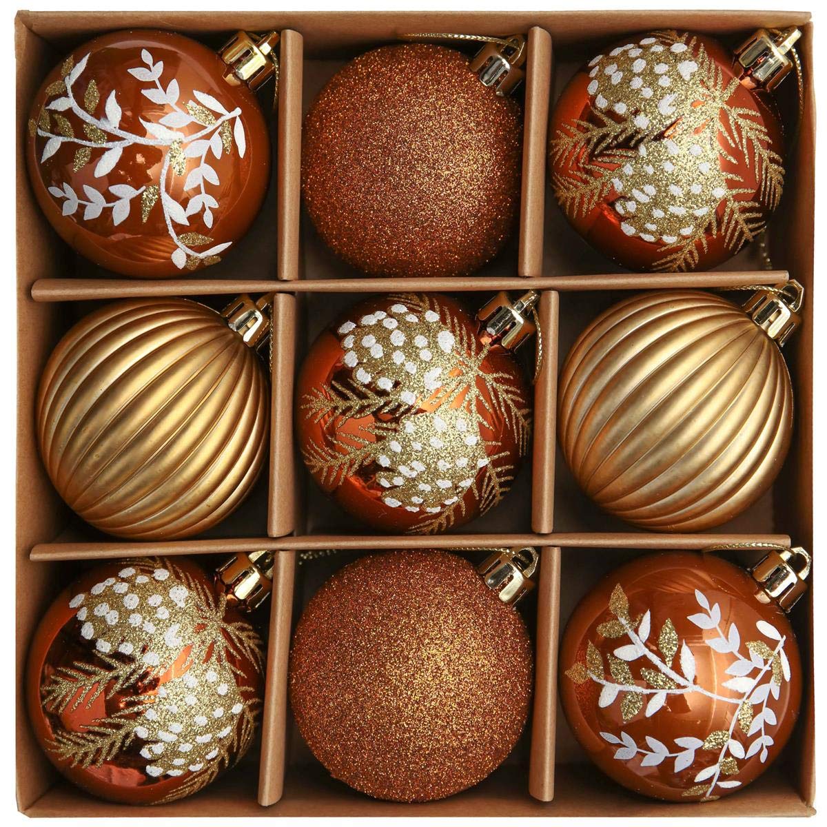 Valery Madelyn Christmas Baubles,9pcs 6cm Copper and Gold Christmas Ball Ornaments for Tree Decorations — image 1