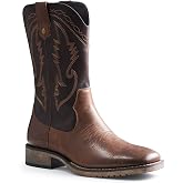 FUNROMAN Western Cowboy Boots for Men Square Toe Slip on Country Boots with Classic Embroidered Chunky Heel Ankle Pull On Durable Boot M04