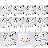 Wesnoy Set of 12 Greenery Eucalyptus Bridesmaid Tote Bags Large Reusable Bridal Shower Gift Bags with Handle for Wedding Bridal Shower Proposal Bachelorette Supplies 11.8 x 3.9 x 9.8 Inch