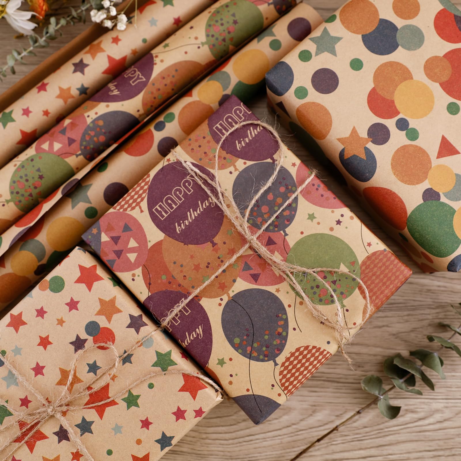 NESCCI Birthday Wrapping Paper,Gift Wrapping Paper Roll,Kraft Wrapping Paper-17 inch X 32.8 Feet Per roll,Colorful Happy Birthday Pattern For Boys Girls, Perfect For Birthdays Party, Baby Shower