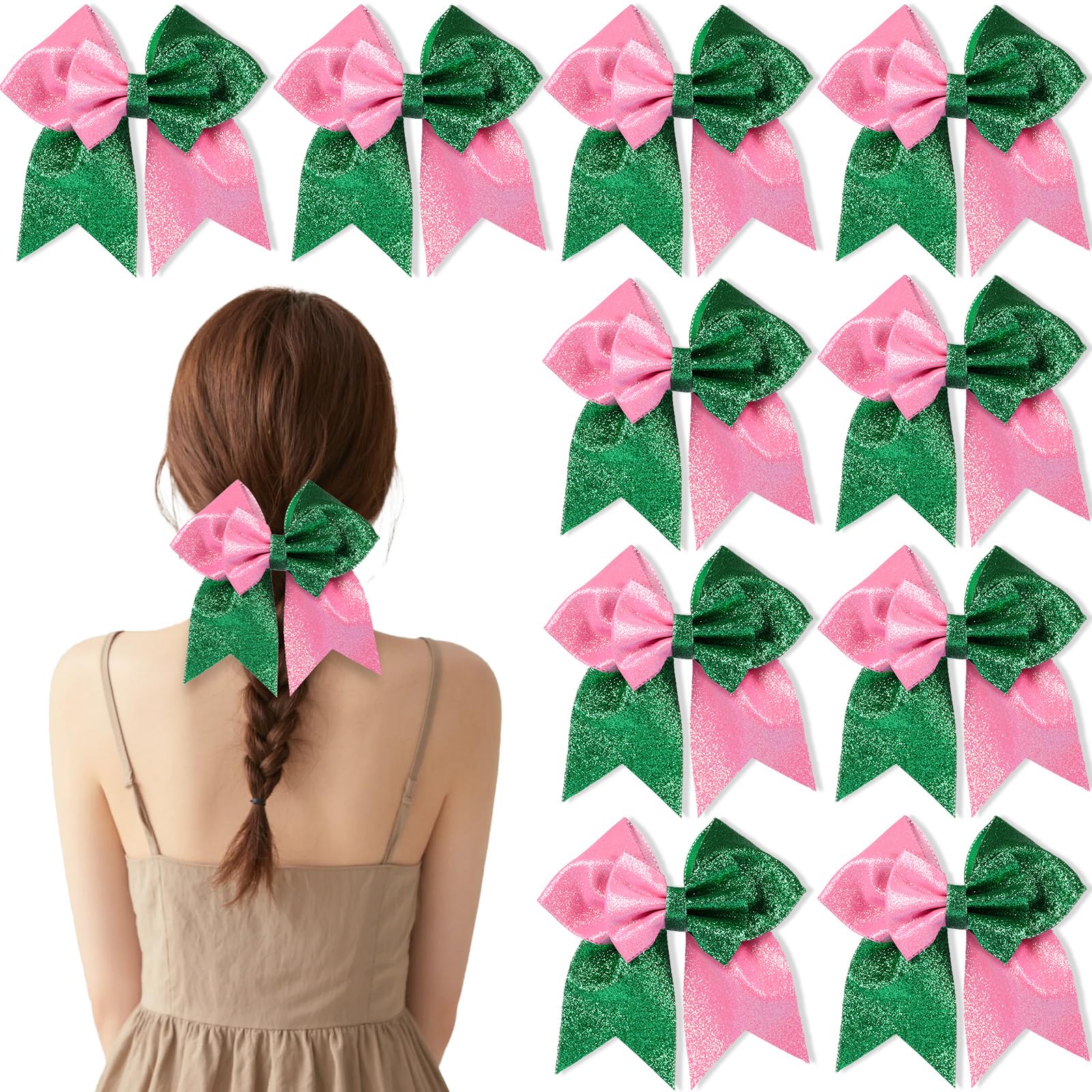 Photo 1 of 10 Pieces 7 Inch Witch Hair Accessories Pink and Green Hair Bows, Witch Merch Hair Bows Pink and Green Cute Bow Hair Clips Gifts Witch Party Favors Hair Accessories for Woman Girls