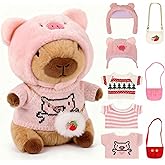 redaica Capybara Plush with 9PCS Clothes & Accessories, Valentine Gifts for Kids Class, Cute Capibara Peluches Plush Toys, Dress Up Toy Soft Kapibara Stuffed Animal Birthday Gifts for Girls Boys Kids