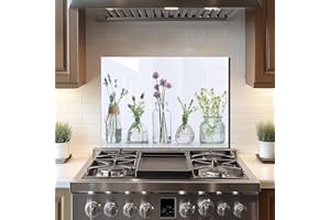 DAIFURONGE Tempered Glass Backsplash For Kitchen Behind Stove,Flower Bottle Stove Back Top Cover,Easy to Clean Glass Splashback, Sink Cover Splash Guard,Home Kitchen Wall Decor (27.56"x19.69"(70x50cm))