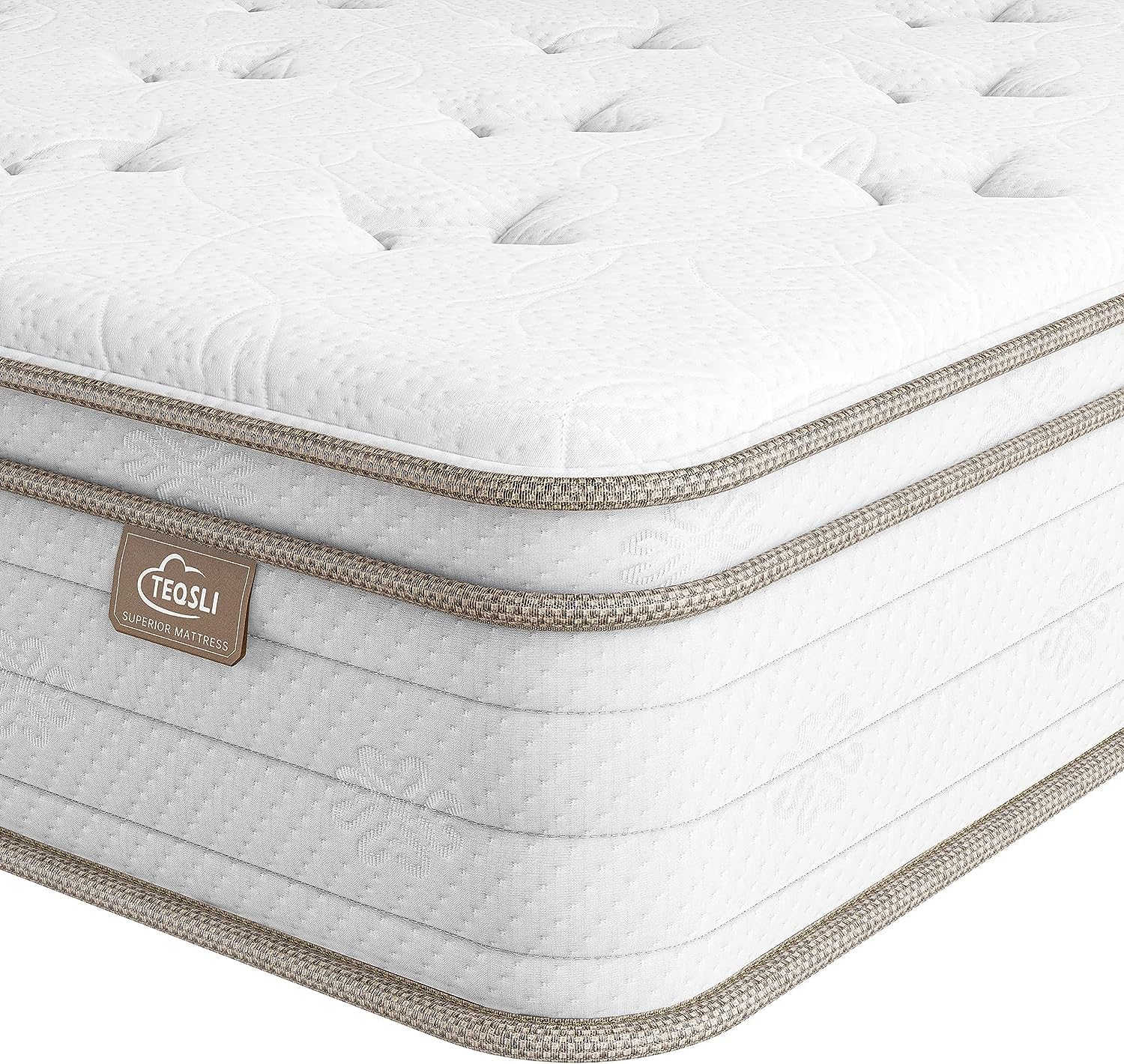 Photo 1 of TeQsli Queen Mattress 12 Inch, Sleep Cooler Eggshell Memory Foam and 7 Zone Pocket Innerspring Hybrid Mattresses Medium Firm, Queen Bed Mattress in a Box, 100-Night Trial, 10-Year Support
