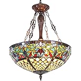 Capulina Tiffany Lamp Stained Glass Chandelier Pendant Light 3-Light 20 Inches Wide Victorian Tiffany Style Hanging Lamp for 