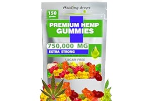 HEALING DROPS Hemp Gummies 750,000mg Premium Organic Sugar-Free Natural Health Support High Potency Rich in Vitamins B E C D Omega 3 6 9 Super Gummy Bears