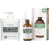 Advanced Clinicals Unscented Collagen Body Cream + Collagen Serum For Face 2PC Skincare Set | Face Serum & Body Lotion For Women & Men Helps Improve Look Of Wrinkles & Dry Skin, Fragrance Free, 2pc