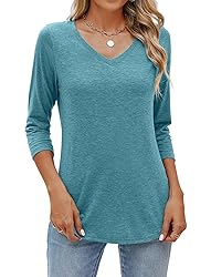 Sherosa Womens Shirts 3/4 Sleeve Casual Solid Color