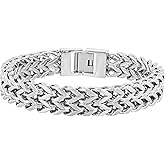 Men's Stainless Steel Double Franco Link Bracelet with Secure Fold Over Clasp - Durable & Stylish