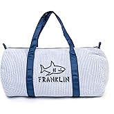 MT WORLD Boys Seersucker Overnight Bag Personalized Toddler Duffle Bag with Name Lightweight Travel Duffle Bag for Little Boys Monogrammed Daycare Bag for Sleepover Travel New Baby Boys Gifts (Blue)