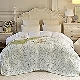 Muslin Blankets 100% Cotton 6-Layer Gauze Floral Pattern Throw Blanket Lightweight Soft and Breathable Queen Bed Blanket for Sofa Couch Bed Coverlet Both Sides (Leaves Green, Queen 90" X 90")