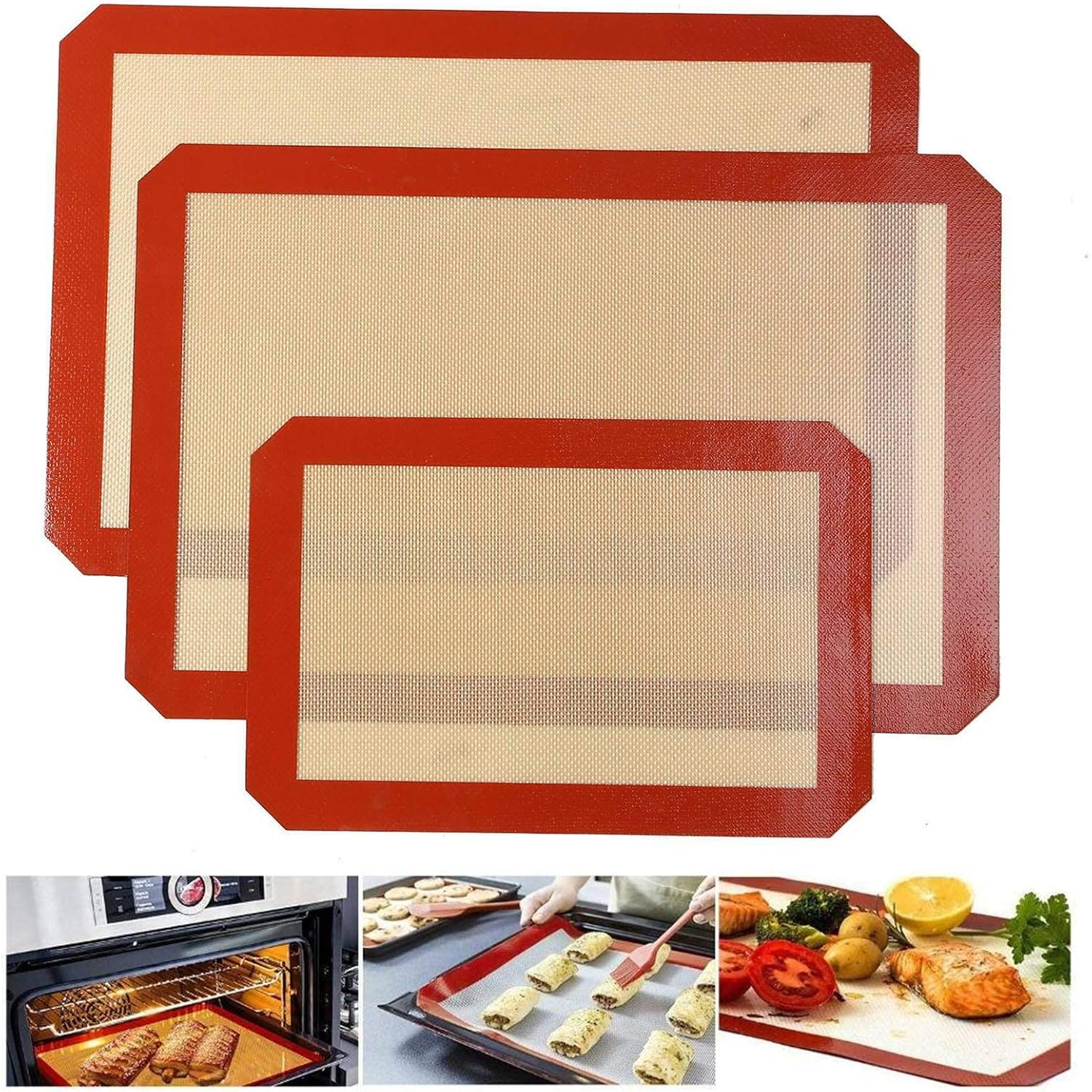 Quailitas Silicone Baking Mat, 3 Pcs Set, Non-Sticky, Food Grade Silicone Rolling Mat, Dishwasher Safe, Freezer Safe