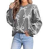 CUPSHE Womens Fall Sweaters Casual Bow Crew Neck Puff Long Sleeve Holiday Pullover Knitted Top Sweater