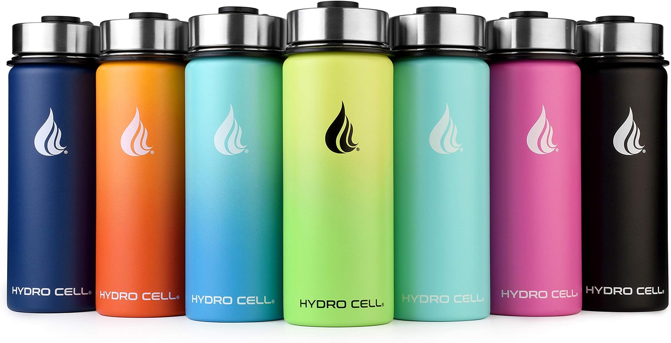 HYDRO CELL Stainless Steel Water Bottle w/Straw & Wide Mouth Lids (40oz 32oz 24oz 18oz) - Keeps Liquids Hot or Cold with Double Wall Vacuum Insulated Sweat Proof Sport Design