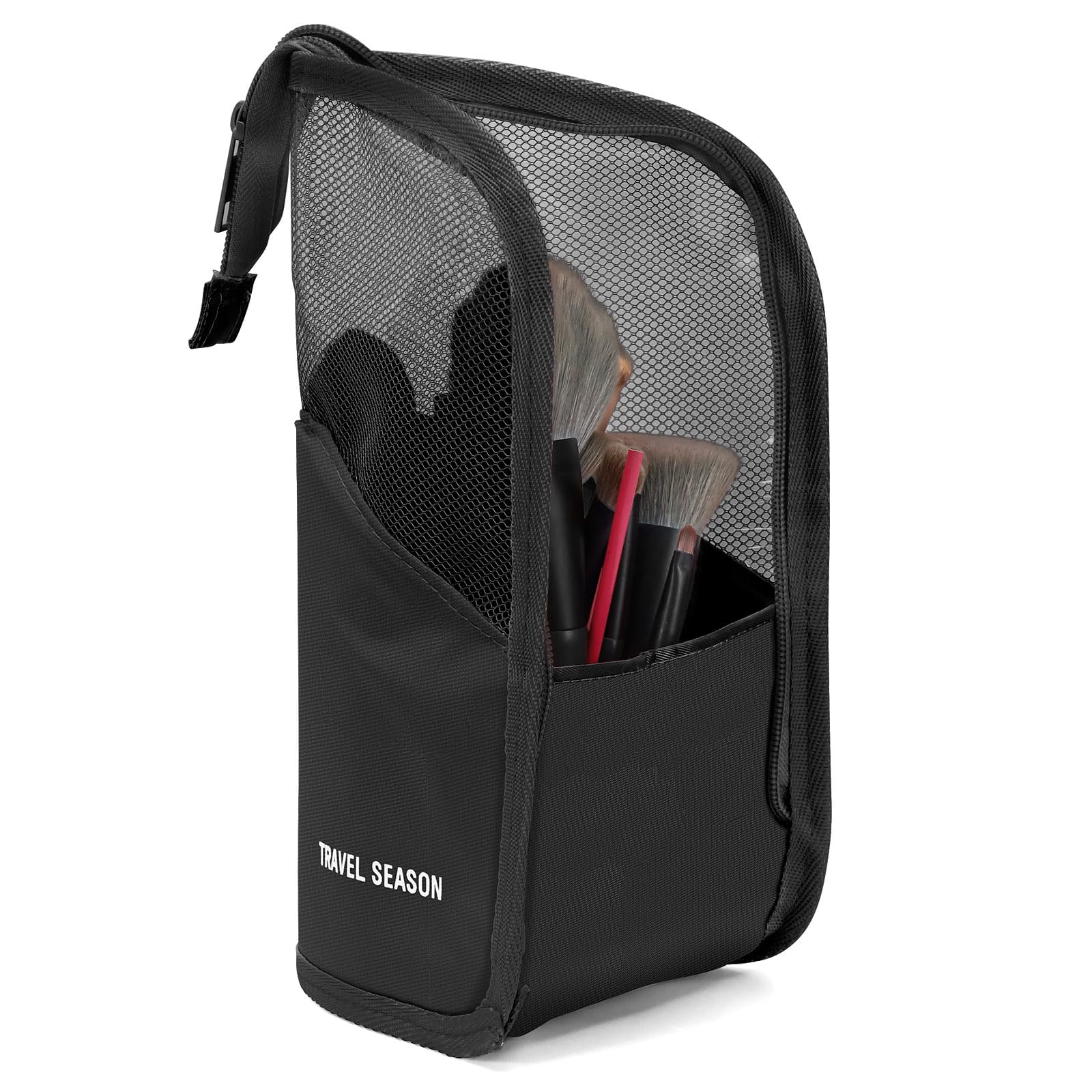 Travel Makeup Brush Bag, Waterproof Stand-Up Makeup Brushes Organizer, Portable Makeup Brush Holder for Travel (Black)