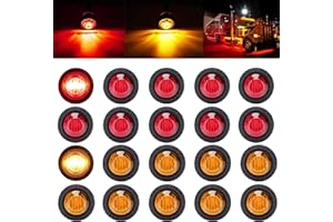 PSEQT 3/4 Inch Trailer Marker LED Lights, Side Clearance Indicators Tail Light Waterproof for Trailer Truck Car Bus Van Pickup RV Wrangler ATV UTV Boat(10pcs Red & 10pcs Amber)
