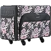Everything Mary XL Flat-Top Rolling Sewing Machine Case – Purple Flower Craft Bag with Wheels – Portable Storage Organizer for Sewing, Scrapbooking & Craft Supplies