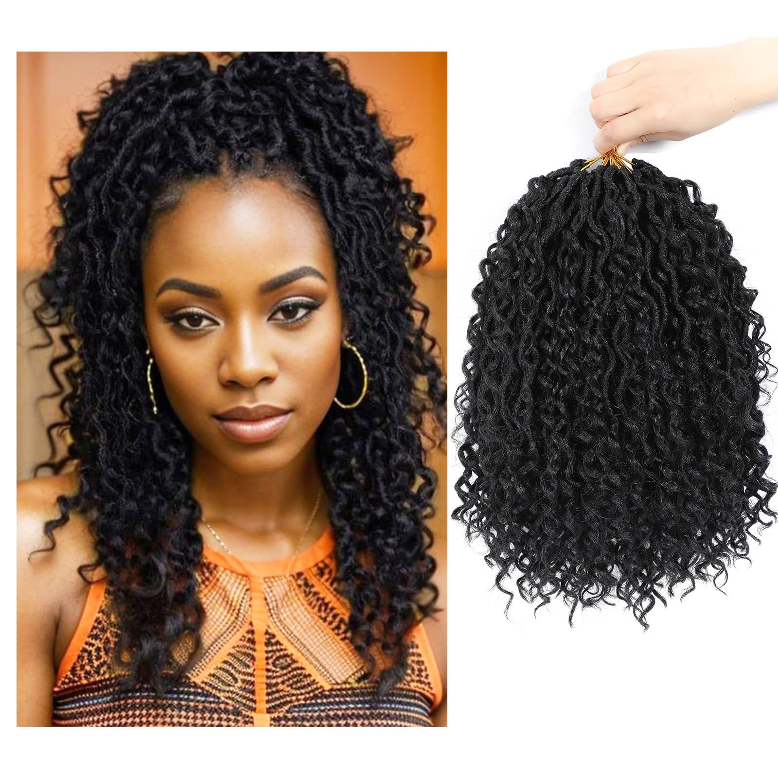 Photo 1 of 8 Packs Crochet Hair for Black women, Goddess Locs Crochet Hair, Goddess Faux Locs with Curl Braids (12Inch, 8Packs, 1B)