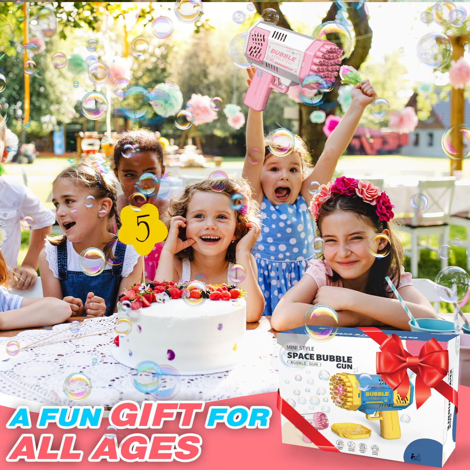 JONEG Toys for 3-8 Year Old Boys Girls: 2 Pack Bubble Machine for Kids with Bubble Solution, Gifts for 3 4 5 6 7 8 Years Old Boy Birthday Toy for Kid Toddlers Ages 4-6 Outdoor Wedding Bubbles Wands