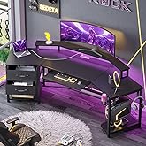 SEDETA 79" Gaming Desk with Fabric Drawers Storage, LED Light &amp; Power Strip | Carbon Fiber Black Long Computer Desk with Monitor Stand, Keyboard Tray, CPU Shelf, CUP Holder, Hooks for Work, Writing