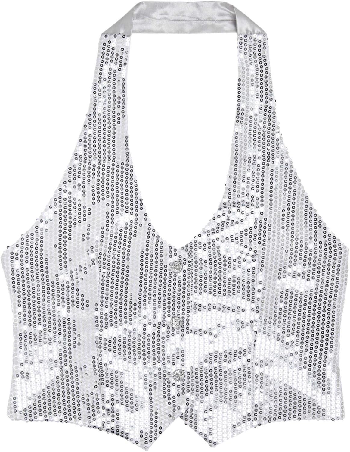 Widmann 9091S - Sequined Vest for Women New Year's Eve, Carnival, Show; Themed Parties, Size M/L, Color Silver - Image 4