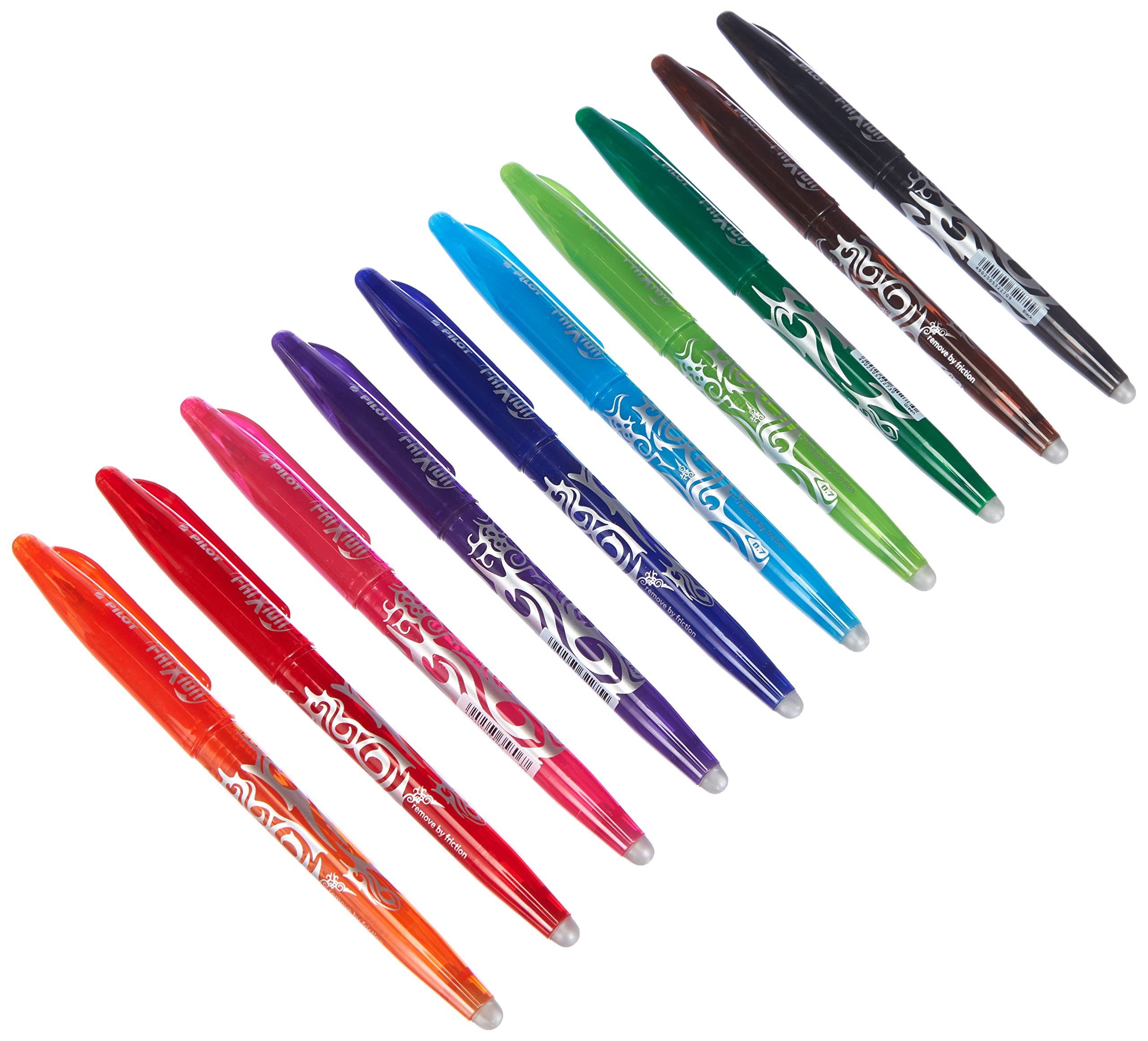 Pilot Frixion BL-FR7 Erasable Rollerball Pen Set, 0.7mm Tip, Assorted Colours, 10 Pens Cap Model (Pack of 10, No Erasers, Colorful)
