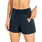 CRZ YOGA Women's Lightweight Mid Rise Hiking Shorts 4'' - Stretch for Athletic Summer Travel Outdoor Golf with Zip Pockets