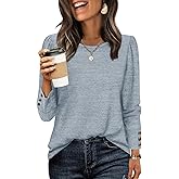 WIHOLL Long Sleeve Shirts for Women Buttons Cuff Tunic Tops Casual Fall Lightweight Sweaters Fashion 2025